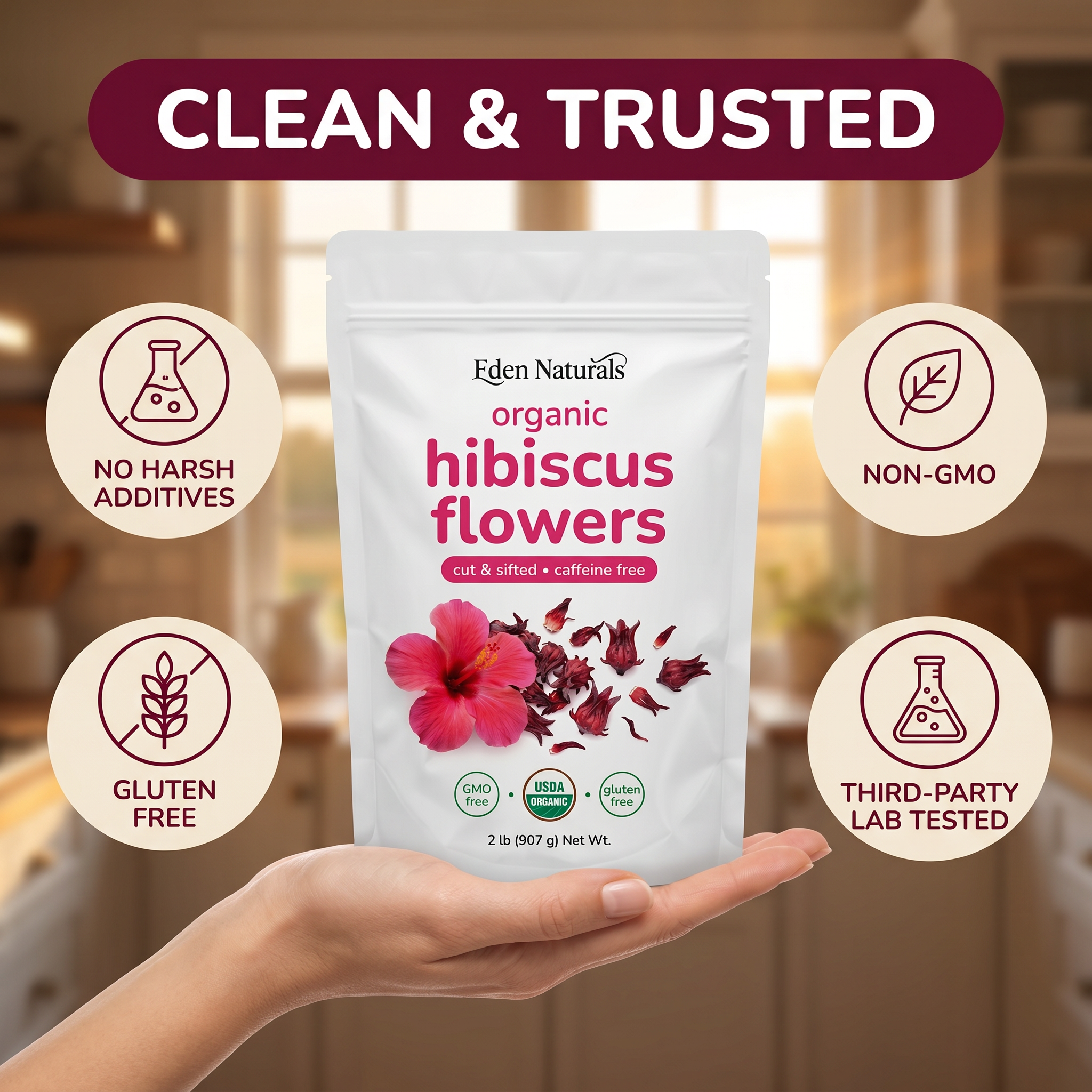 Pure Organic Dried Hibiscus Flowers