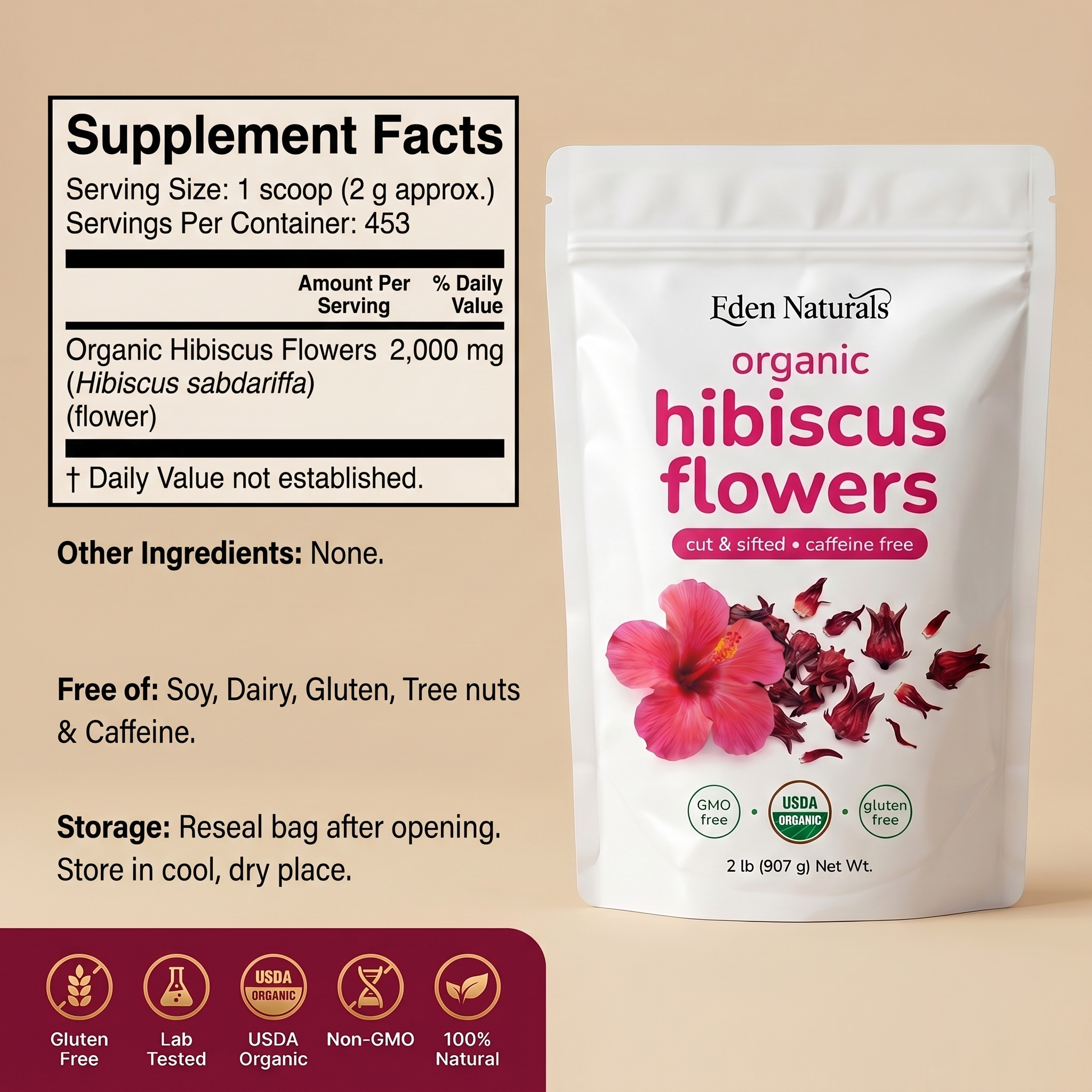 Pure Organic Dried Hibiscus Flowers